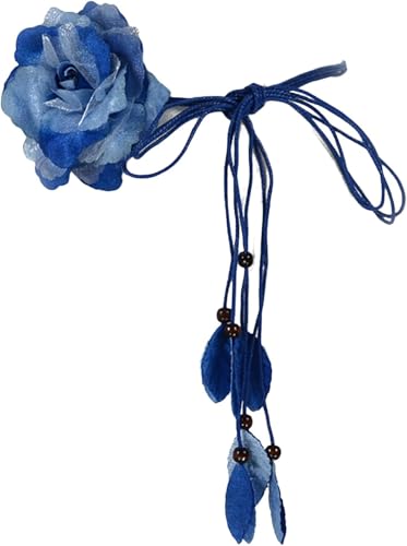 Ladies Bohemian Style Waist Belt Delicate Flower Decors Braided Belt Dress Women Seaside Waist Belt,(Blue)