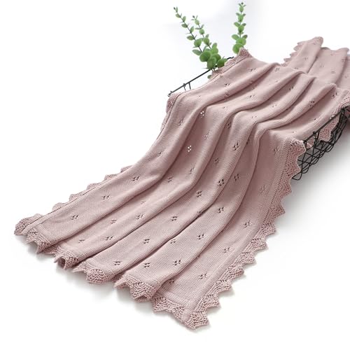 Image of mimixiong Cotton Baby Blanket Knitted Crochet Receiving Crib | Nursery Swaddling Blankets for Newborn Baby Boy Girl dreamy lilac