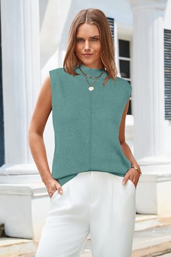 Image of Arach&Cloz Women's Wool Blend Mock Neck Sweaters Vest Business Casual Lightweight Trendy Tops Summer Outfits 2026