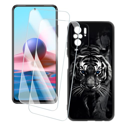OAGELIM 2�Z�b�g �X�N���[���v���e�N�^�[ + �P�[�X Xiaomi Redmi Note 10 4G (6.43 �C���`) �Ƃ̌݊������� �A�[�e�B�X�e�B�b�N�J�X�^���v�����g�J�o�[�Ƌ����K���X�t�B���� �X�N���b�`�h�~ (��)