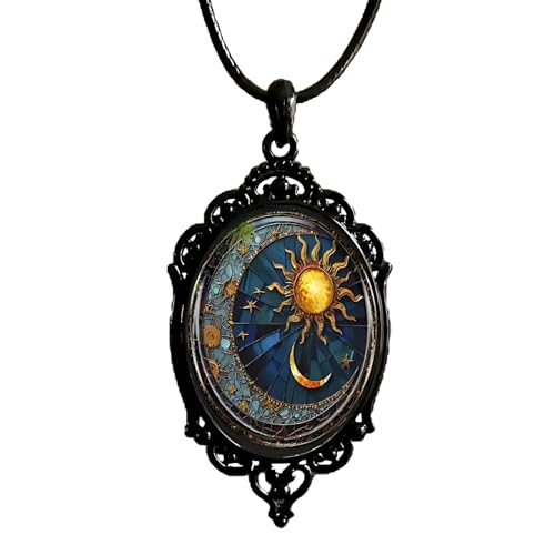 Lyfange Gothic Class Pendant Necklace for Women Sun and Moon Necklace Vintage Cameo Necklaces Celestial Lunar Solar Necklaces Goth Rope Chain Mystic Witch Jewelry (Sun)