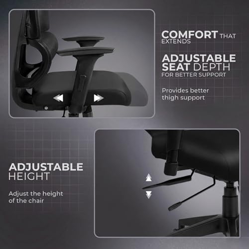 Image of Kepler Brooks Imperia Office Chair for Work | 3-Year Warranty | Ergonomic Office Chair, Study Chair for Home, 2D Headrest, 3D Armrest, Multi Lock Seat Slider Mechanism, Heavy Duty Nylon Base (Black)