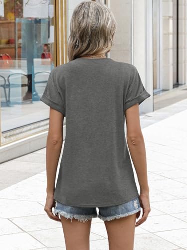 Image of EyMuse Womens Short Sleeve Henley Tops Fashion Casual V Neck Summer Tshirt | Summer Button Up Top Fashion Soft Basic Tees Blouses Spring Comfortable Classic Clothing Resort Wear for Women 2026