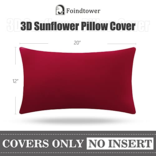 Foindtower Pack Of 2 Decorative Handmade 3D Flower Pillow Covers Sunflower Lumbar Throw Pillow Floral Velvet Accent Pillow Case With Hidden Zipper For Bed Couch Sofa Chair Home Decor 12X20 Inch Red #TOP1