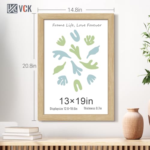 Image of VCK 13x19 Frames 3 Pack, Natural Poster Frame MDF Wood with Polished Plexiglass, Wall Mounting Horizontal & Vertical Display