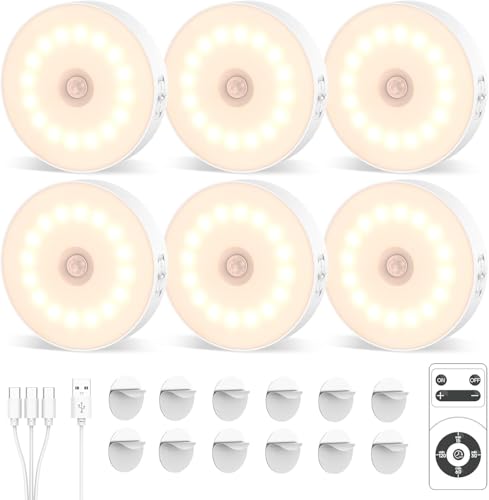 JVURICE Schranklicht mit Bewegungsmelder, 16 LEDs Schrankbeleuchtung mit Fernbedienung-10h Dauerlicht, 4 Timer-Stufen, Dual-Sensor (Licht/Bewegung)...