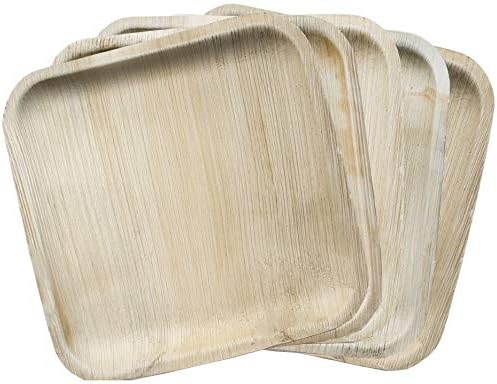 Palm Leaf Plates 10” and Wooden Cutlery Bundle | 25 Square Plates, 90pc Set of 30x Spoons, Forks, Knives | Disposable Ecofriendly Biodegradable Dinnerware | Better than Bamboo, Paper or Wood