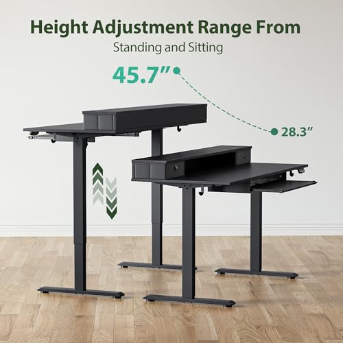 Image of Agilestic Electric Standing Desk with 2 Drawers and Keyboard Tray, 55 x 24 Inches Ergonomic Adjustable Height Desk with Storage, Sit Stand up Desk Computer Workstation, Black