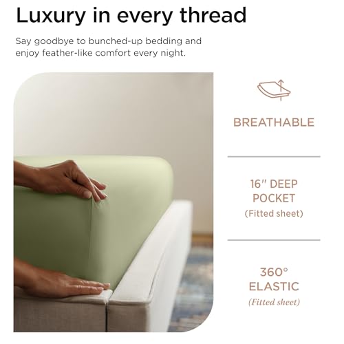 Threadmill 800TC Cotton Queen Sheet Set, Sateen, Solid, Sage Green, 4-Piece by Threadmill - Used condition - Image 3