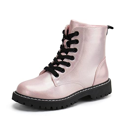 Firelli Kids Ankle Boots Boys Girls Side Zipper Lace Up Work Boots Combat Boots (7 Us,Pink) #TOP1