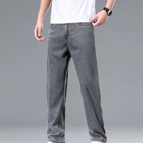 Men's Spring Fall Jeans – Thin Baggy Straight Denim Pants, High-Waisted Office Business Casual Trousers3