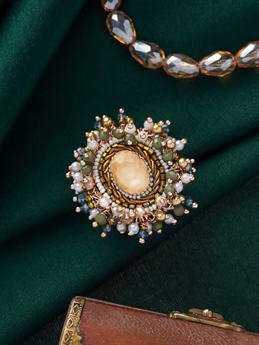 Image of SANJOYA by EVERSTYLISH Embroidered Ring for Women | Shell & Beaded Adjustable Statement Ring | Ethnic Jewelry for Weddings & Festive Occasions