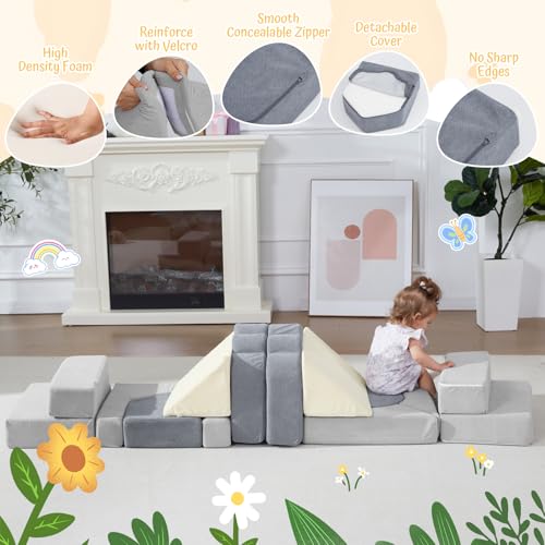 Image of Foam Climbing Toys for Toddlers, 13pcs Soft Play Climbing Blocks | Climb and Crawl Activity Playset, Indoor Crawling Sliding Toys, High-Density Foam Play Structures for Playroom,Washable Cover