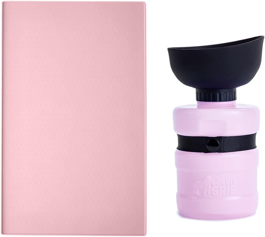 Gorilla Grip Silicone Pet Feeding Mat and Pet Water Bottle, Feeding Mat is Size 16x10 Inch, Pet Water Bottle is 16oz, Both in Pink Color, 2 Item Bundle