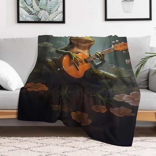 Plaid Canapé Flannel Isolant et Chaud : Couverture de Luxe Grenouille Guitare