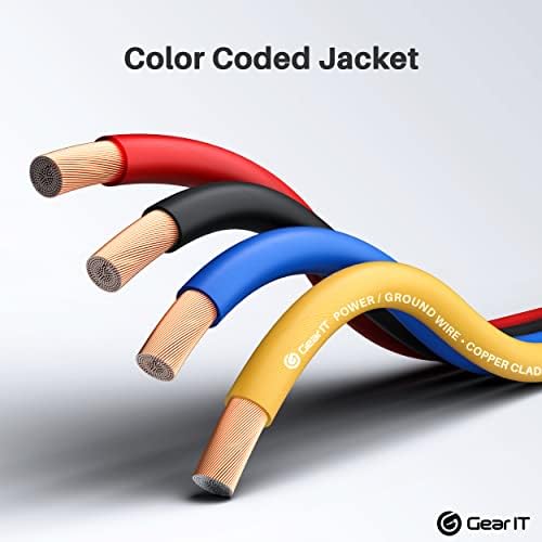GearIT 14 Gauge Wire (50ft Each- Black/Red/Blue/Yellow) Copper Clad Aluminum CCA - Primary Automotive Power/Ground Battery Cable, Car Audio, Trailer Harness, Electrical - 200 Feet Total 14ga AWG Wire