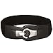 BMC High Waist Brushed Silver Metal Hook and Eyelet Buckle Wide Black Elastic Fashion Belt