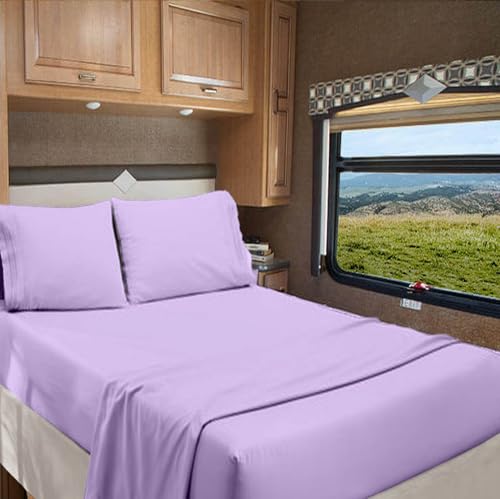 PRATYUX Three Quarter 48" X 75" | 1000-Thread Count Organic Cotton Sheet Set 8 inch Deep Pockets - Made for RV Camper, Motorhome, Travel Trailer - Lilac Color