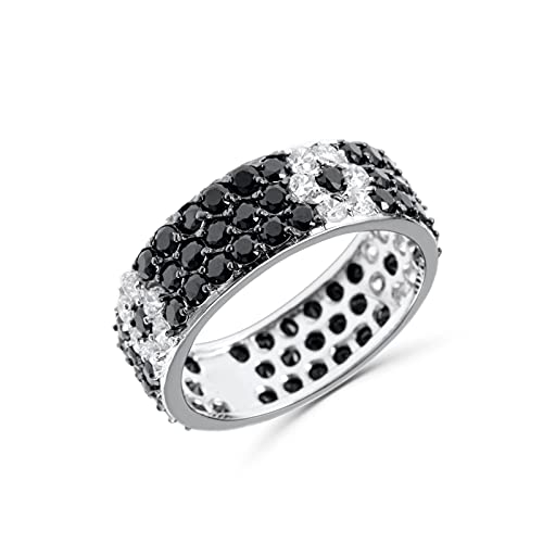 Bague femme en argent 925 avec oxydes de zirconium blancs et noirs