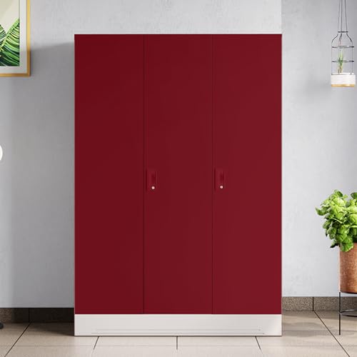 Image of GODREJ INTERIO Slimline Steel Wardrobe Textured Carmine Red,3 Door