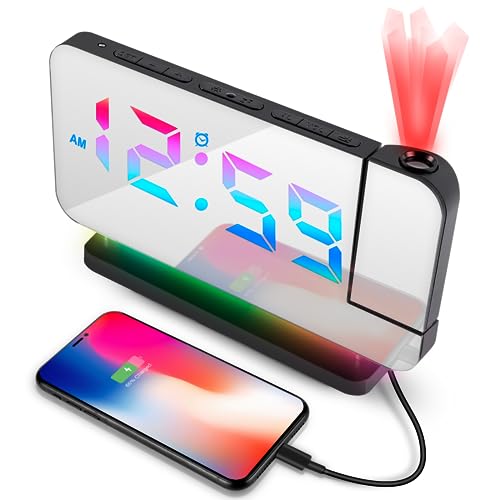 tEEZErshop Projektionswecker mit 10 RGB-Farbwechsel Nachtlicht