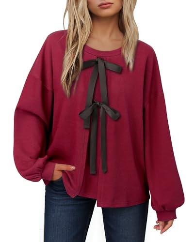 Vivilli Womens Long Sleeve Sweaters Sweatshirt Crewneck Long Sleeve Shirts Bow Tie Front Splicing Tunic Tops3