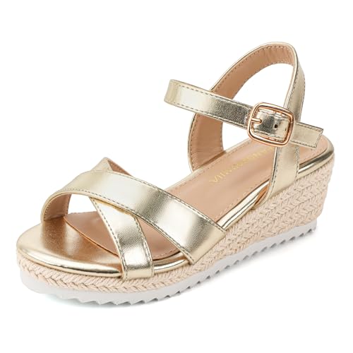 Image of PANDNAINJIA Girls Sandals Wedge Platform Heels Dress Shoes