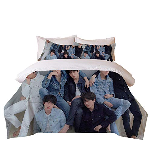 DZZQQ BTS Juego de Ropa de Cama,para Cama 150,Celebridad Coreana Juego de Funda Nórdica 220x240cm 3D Foto de Grupo de Chicos BTS - Azul Juego de...