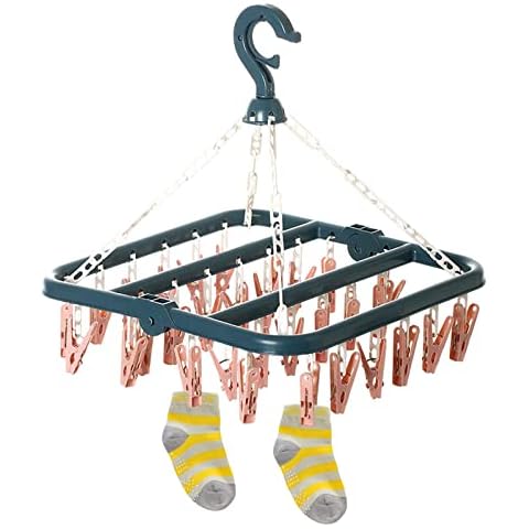 Yngffb Sock Dryer Outdoor, 32 Peg Sock Hanger for Washing Line, Underwear Socks Dryer, Portable Sock Drying Rack Plastic for Outdoor, Underwear Hangers with Clips for Socks Lingerie Clothes Cover