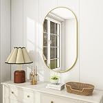 BEAUTYPEAK Bathroom Mirrors for Wall, 36"X24" Gold Oval Mirror with Metal Frame, Wall Mounted for Living Room Bedroom Bathroom Entryway, Hangs Horizontal Or Vertical