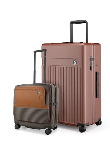 Image of EUME Overnighter Pro 18 inch Cabin & Classic 75cm Check-in Luggage Set, Polycarbonate (PC) Trolley Bags with Laptop Sleeve, 8 Hinomoto Wheels, Espresso & Cambridge Brown
