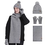 MAZELIKEHOOD Hat Scarf Gloves Set for Women 3Pcs Winter Ladies Warm Knitted Beanie Hat Gloves Scarf Neck Warmer 3 in 1 Cold Weather Set
