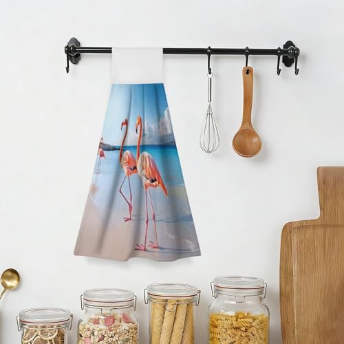 Toallas de cocina de flamenco súper absorbentes y de secado rápido para colgar 7