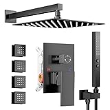 Shower System with Body Jets, Rain Shower System, All Metal Body Spray Shower Jets System (10“ Wall Mount - Knob, Matte Black)
