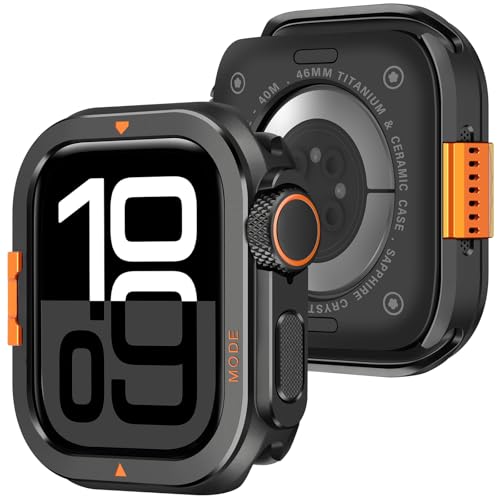 Amizee Metallo Cover Compatibile con Apple Watch Serie 11/10 46mm con Indietro Coprire, Rugged Protezione Paraurti Anti-Graffio Custodia Protettiva per iWatch 46mm, Nero
