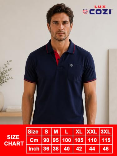 Image of Lux Cozi Men's T-Shirt with Chest Pocket | Polo T-Shirt for Man | Plain Casual Stylish | Half Sleeve| Cotton Blend Collar Polo T-Shirts for Men