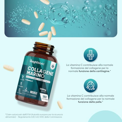 Collagene Marino 1800mg Alto Dosaggio + Vitamina C, Collagene Idrolizzato Tipo I e III (2 Mesi) 180 Compresse Peptidi di Collagene Marino Idrolizzato, Pelle, Ossa, Articolazioni, Collagene Integratore - 6