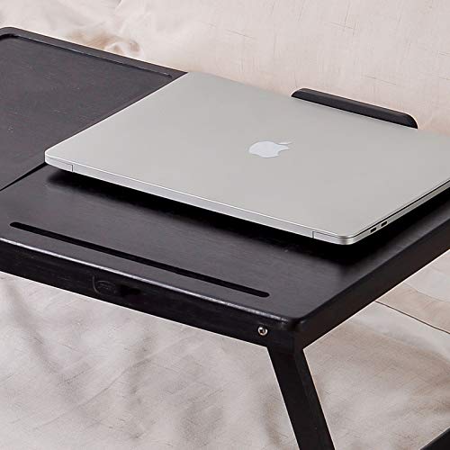Natwind Bamboo Lap Desk Multi-Purpose Laptop Bed Tray Folding Table with Smartphone Ipad Card Slot and Little Drawer Lap Stand for Bed and Sofa(Black)
