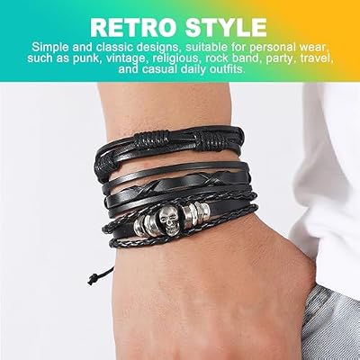 6 Pack Punk Goth & Emo Bracelets Adjustable Leather Cuff Wristbands with Studs