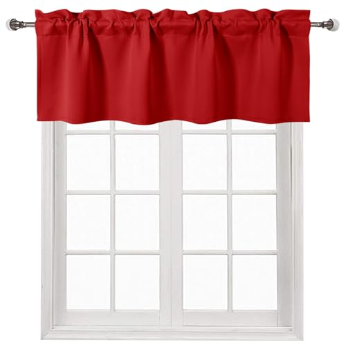 DWCN Red Rod Pocket Valance for Windows 52 x 18 Inch, 1 Panel