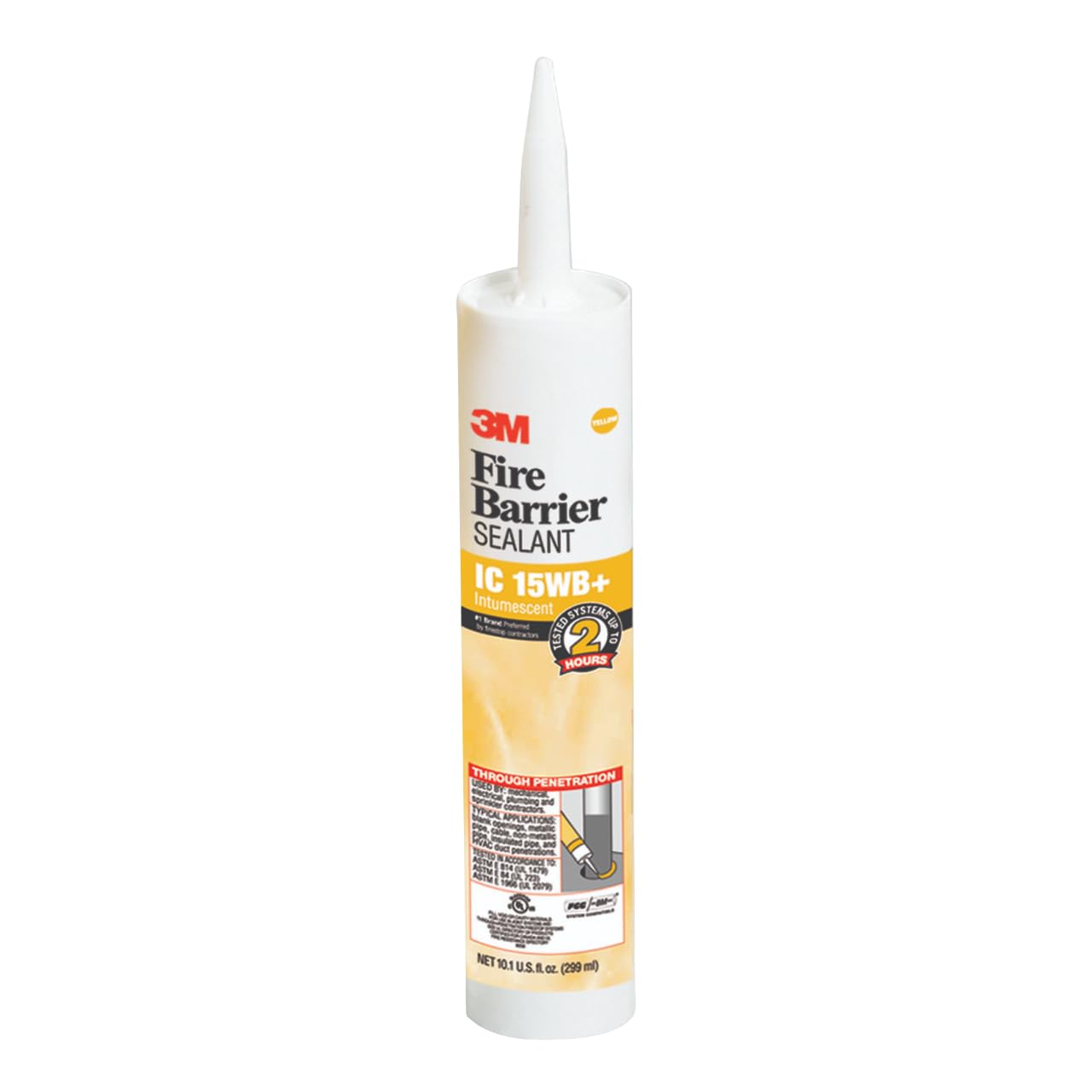 3M Fire Barrier Sealant IC 15WB+, Yellow Color, One-Part, Gun-Grade, Intumescent Material, 3-Hour Protection, 10.1 fl oz Cartridge