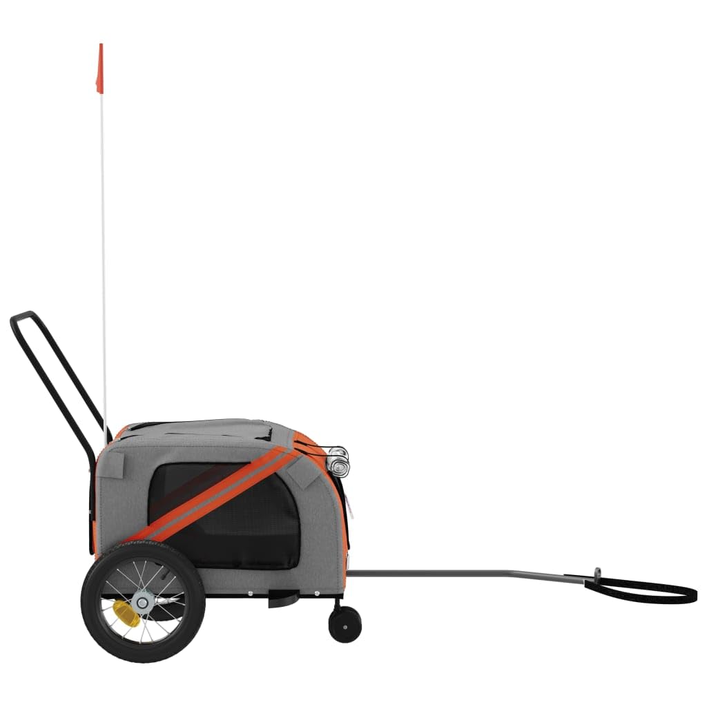 vidaXL Remorque de Vélo pour Animaux de Compagnie, Chariot à Vélo pour Chien avec Drapeau, Remorque de Vélo pour Chien, Orange et Noir Tissu Oxford et Fer