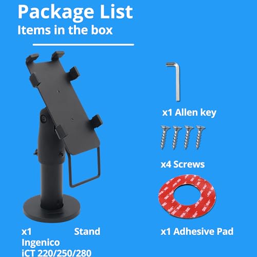 POS VALLEY- Ergonomischer Halter für Ingenico iCT 220/250 Zahlungsterminal - POS-Stand für EC-Terminal mit Griff, 180° Drehung, 45° Neigung, Befestigung mit Schrauben oder Klebepad