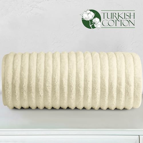 Image of Elegant Comfort 100% Turkish Cotton Corduroy Ribbed Luxury Jumbo Bath Towel Ultra Soft - 35 x 70 Inch - Luxury Spa Premium Hotel Quality Highly Absorbent and Quick Dry Large Bath Towel, Ivory