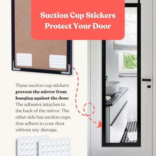 [Heavy Duty] 14.5" BLACK Over-The-Door Mirror Hanger Set (Extra Wide) with Any-Banging Adhesive + SUCTION cup pads and Inner Protective Padding (Already Applied) | Door Brackets Hanger Hooks Set by Home in Bold - Image 2
