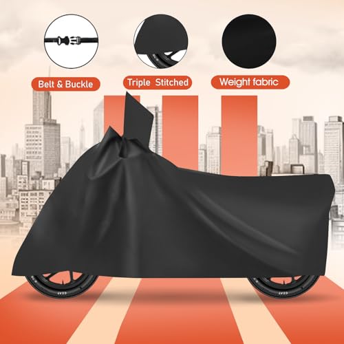 Image of Auto Hub Waterproof Bike Body Cover for Activa All Models, Dustproof, UV Protection, Belt Buckle - Black