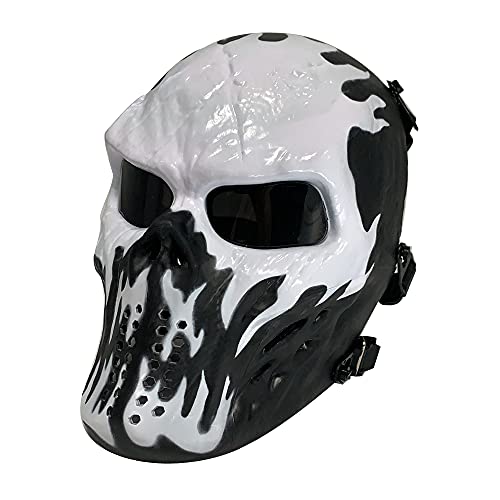 Airsoft Mask Full Face Skull Tactical Mask Eye Protection Halloween CS Survival Game Shooting Role Playing Movie Horror Mask Paintball Mask Adult Protective Mask (Wildfire, Gray Lenses)