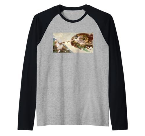 Divertente Gatto Dio Creazione di Adamo Art Michelangelo Gesù Art Maglia con Maniche Raglan