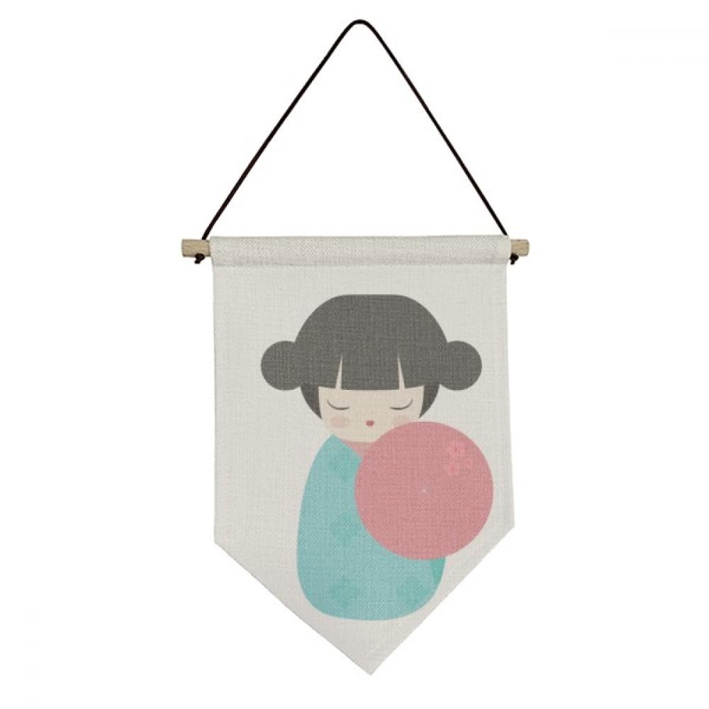 Drapeau en toile poupée japonaise kimono bleu pour masquer un mur abîmé