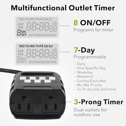 image for BN-LINK 7 Day Outdoor Heavy Duty Digital Programmable Timer, 125VAC, 6